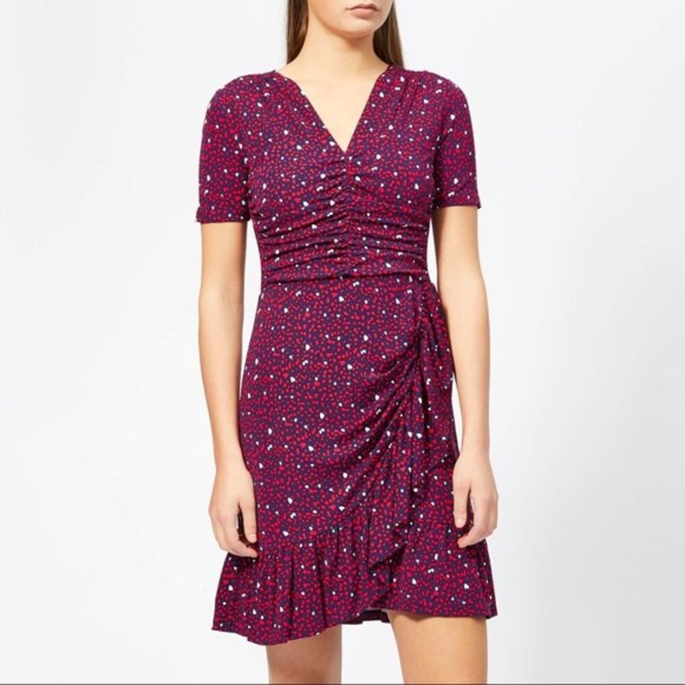 MICHAEL Michael Kors Navy Blue - Red White Heart Print Flounce Ruffle Dress